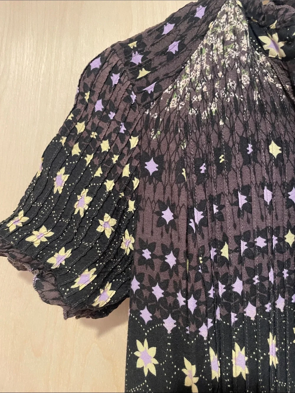 Free People Rare Feelings Brown Maxi Dress with Purple and Cream Floral Pattern